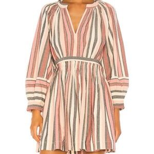 Ulla Johnson Cotton V Neck Pleated Julia Mini Dress in Rosewood 🌹, NWT Size 6